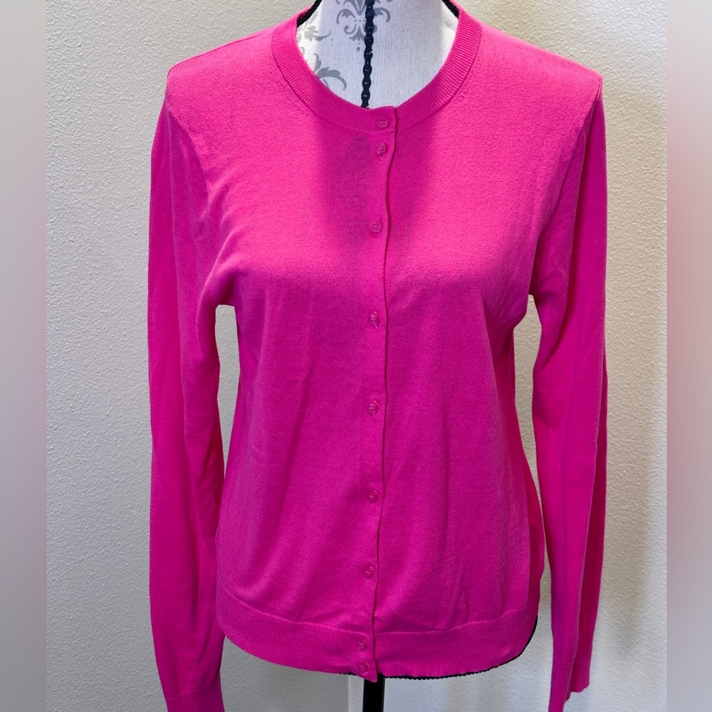 J Crew Women's Hot Pink Classic Cardigan Sweater, M